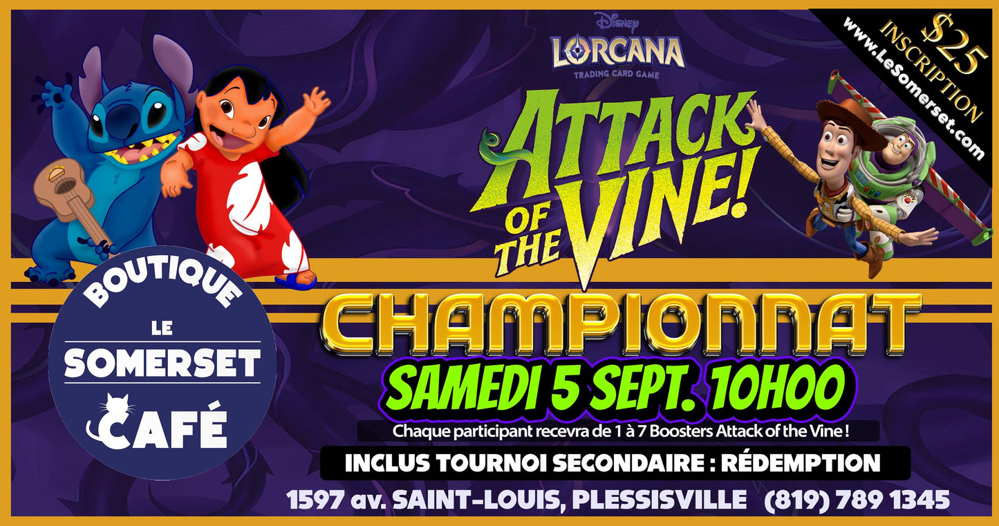INSCRIPTION TOURNOI - DISNEY LORCANA ATTACK OF THE VINE! CHAMPIONSHIP - 5 SEPTEMBRE 2026