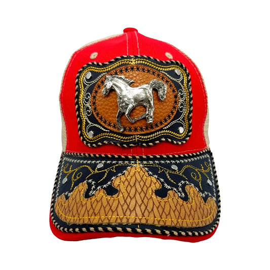 CASQUETTE - COUNTRY URBAIN - 24 - CHEVAL MUSTANG - CARDINAL ET BLANCHE
