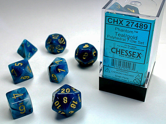 DÉS - ENS. 7 DÉS POLYÈDRE - SÉRIE PHANTOM - CHESSEX - CHX27489