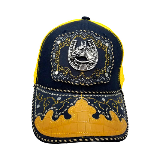 CASQUETTE - COUNTRY URBAIN - 46 - TETE ET FER À CHEVAL - ONYX ET JAUNE