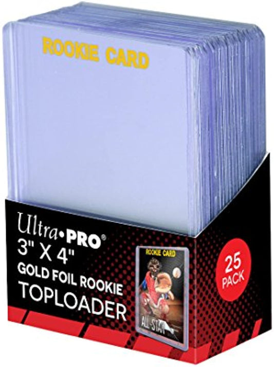 ULTRA PRO TOPLOADER 25 PACK 3 X 4 35PT GOLD FOIL ROOKIE CARD PROTECTORS