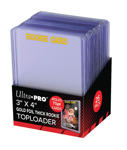ULTRA PRO TOPLOADER 25 PACK 3 X 4 75PT GOLD FOIL ROOKIE THICK CARD PROTECTORS